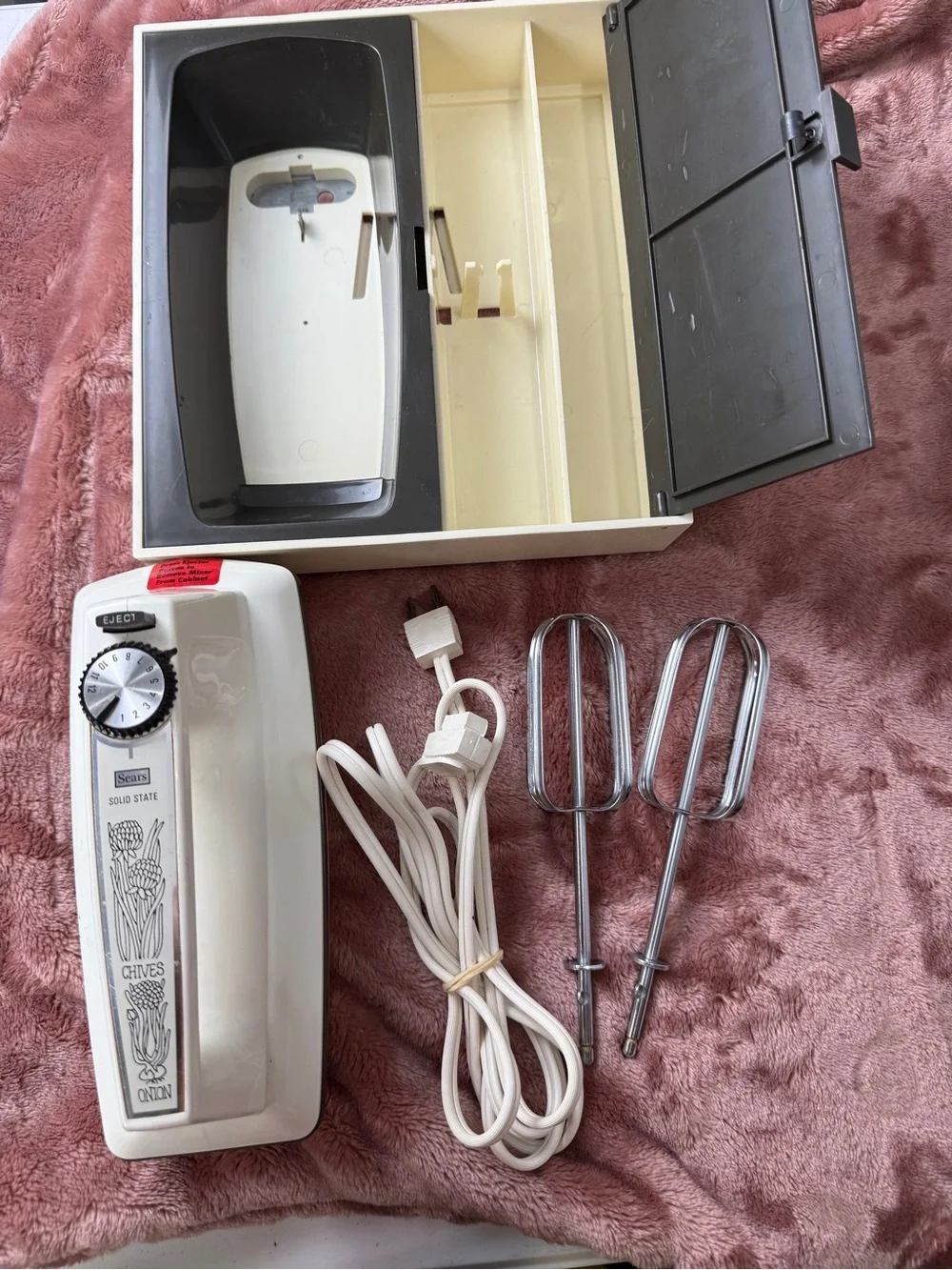 Vintage 70’s Cream and Black Hand Mixer with Storage Case